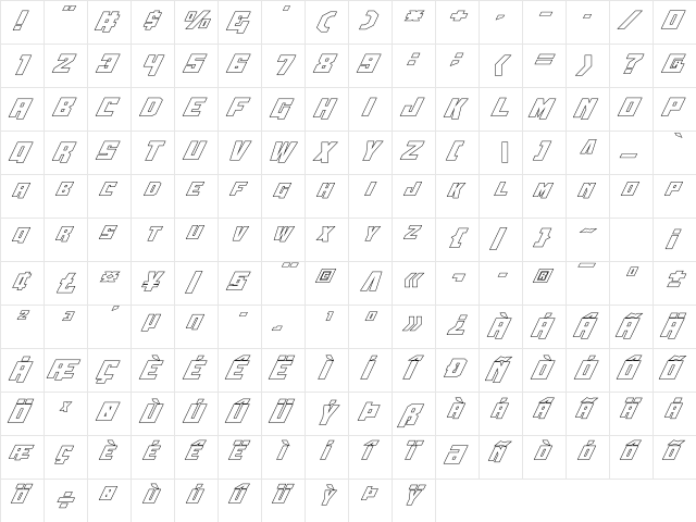 Whiskey Bravo Victor Outline Regular  glyph index