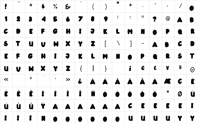 Shadow Cat Regular  glyph index