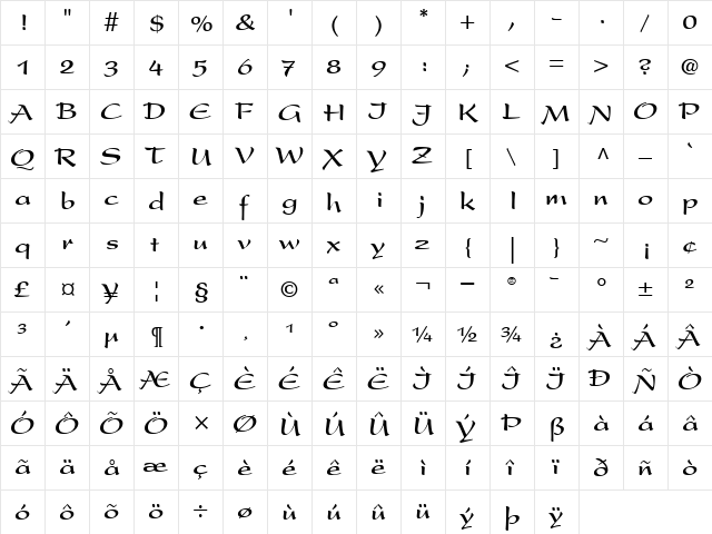 UVN Bay Buom Bold  glyph index