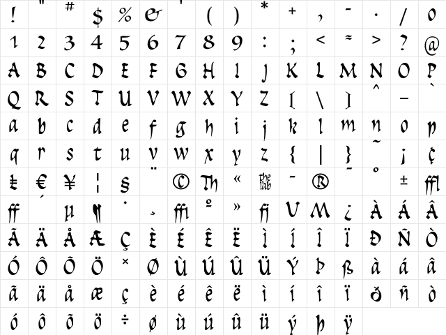Insula Regular  glyph index
