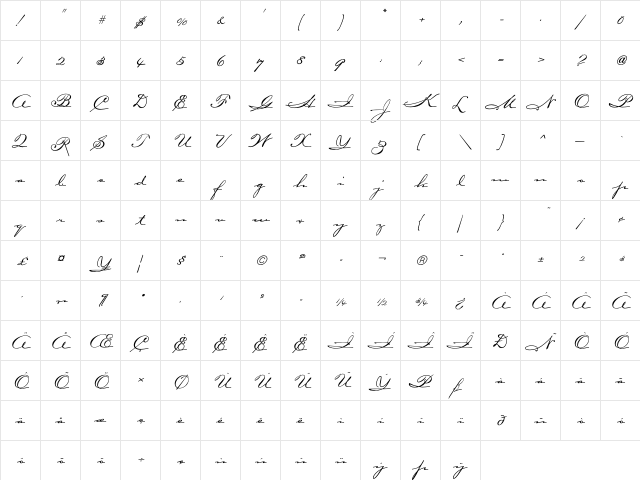CarpenterICG Regular  glyph index