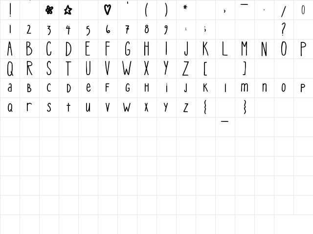 Pea Mystie Regular  glyph index