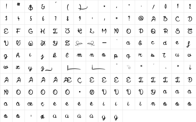 Smile Parade Regular  glyph index