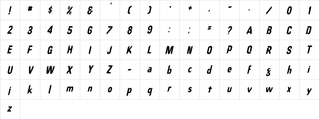 OregonDry Th Italic Italic  glyph index