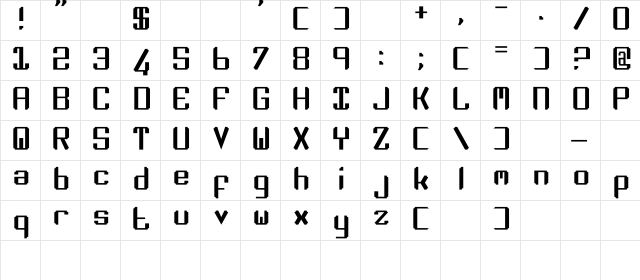 Zee Lance Regular  glyph index