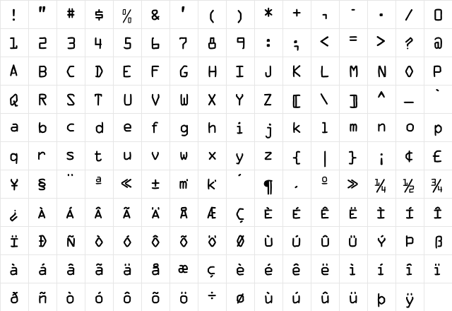 MKOCR Regular  glyph index