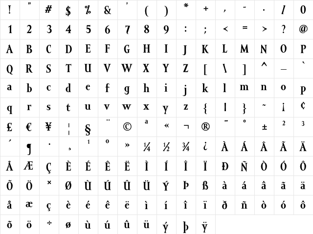 Mramor Text Bold  glyph index