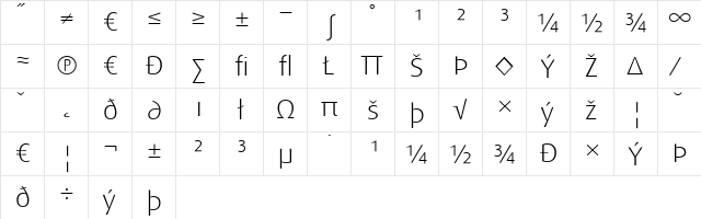 DaxWide Regular  glyph index