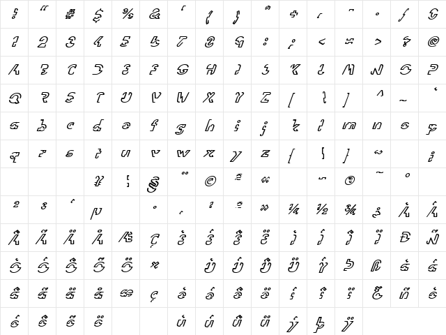 LTVision Oblique  glyph index
