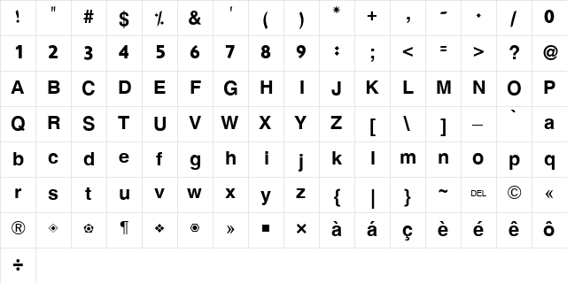 Hacen Egypt Regular  glyph index