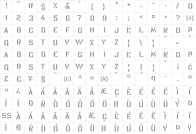 GiantLayers Regular  glyph index