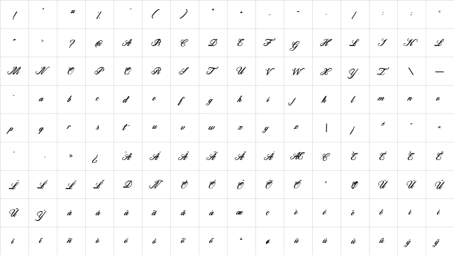Motherland Regular  glyph index