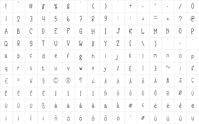 Second Date Regular  glyph index