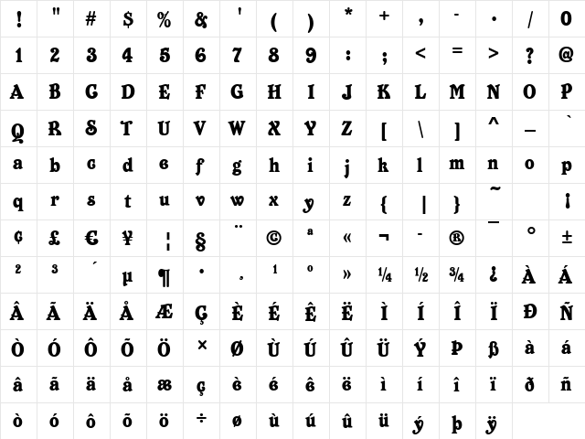 Bellboy Regular  glyph index