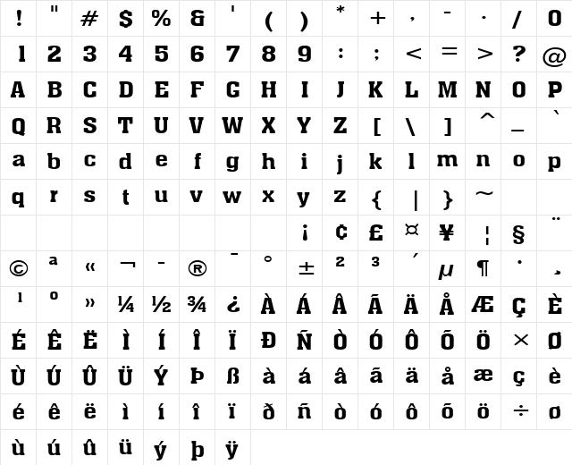 Ache-Extended Bold  glyph index