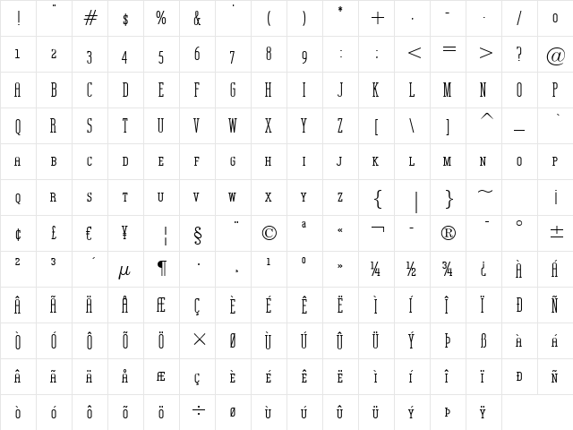 Unknown Caller BTN SC Bold  glyph index