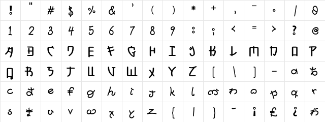 Hirakatana Regular  glyph index