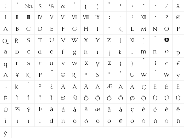 LHFClassicRomanALT Regular  glyph index