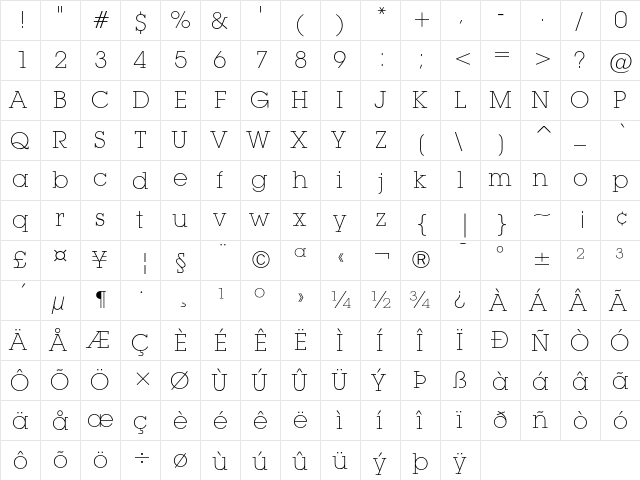 ITC Lubalin Graph Extra Light  glyph index