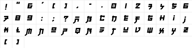 Fuji Quake Zone Regular  glyph index