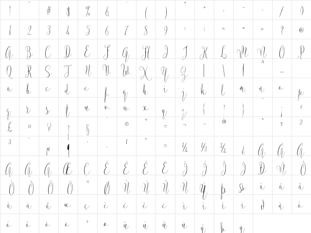Argentina Script Regular  glyph index