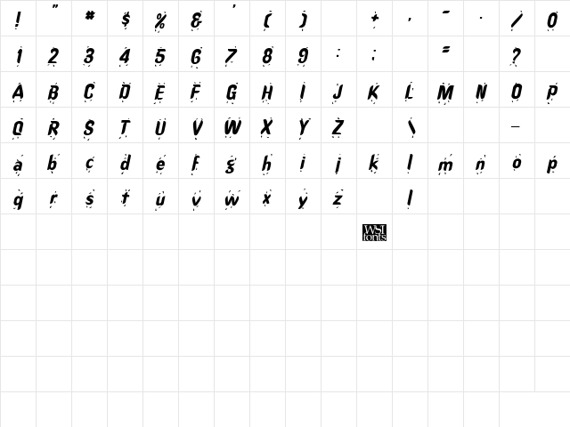 Shower Italic  glyph index