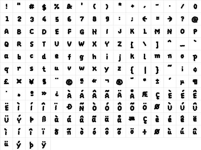 Baukasten Six  glyph index