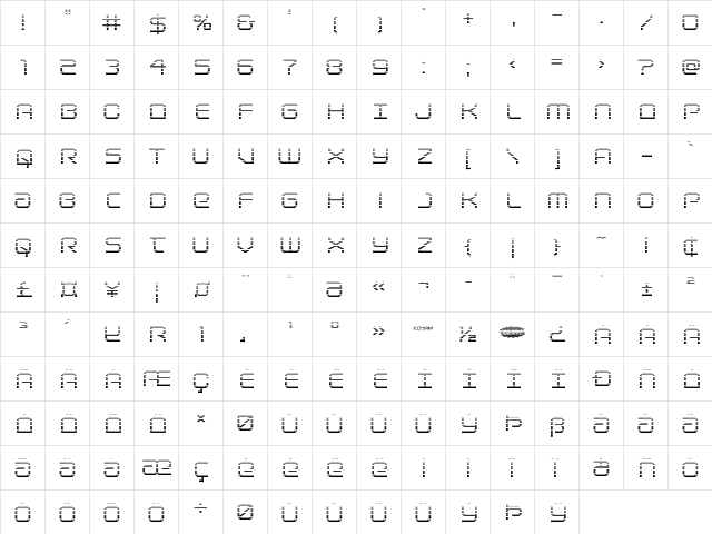 Light Brigade Gradient Regular  glyph index