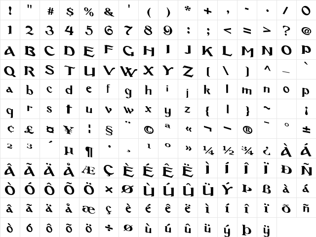 Footen Regular  glyph index
