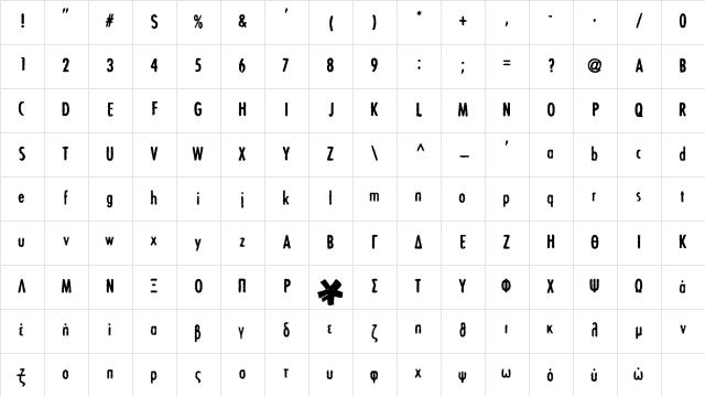BON ViVER Regular  glyph index