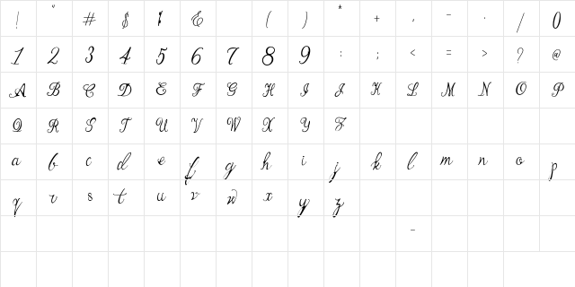 Bernadine Script Regular  glyph index