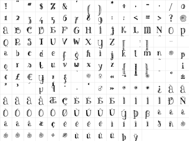 Patterns & Dots Regular  glyph index