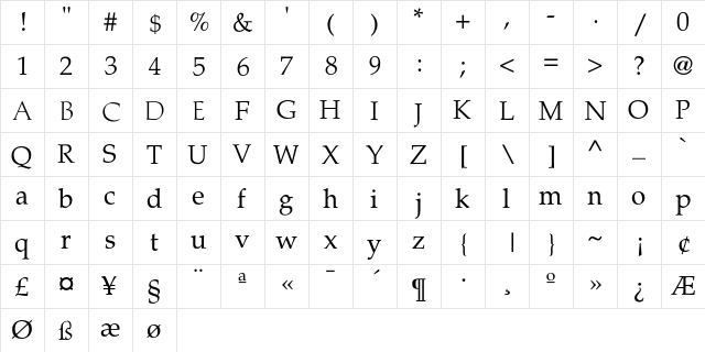 HollenBeck Regular  glyph index