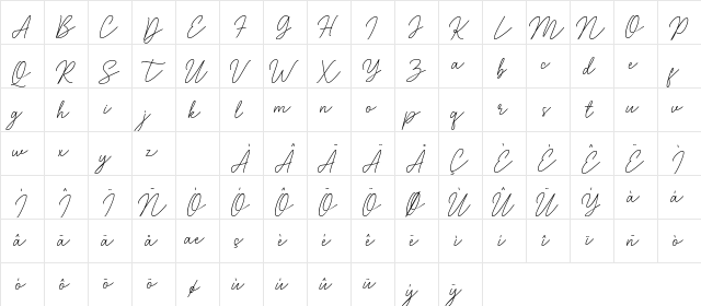 Evelyn Script Regular  glyph index