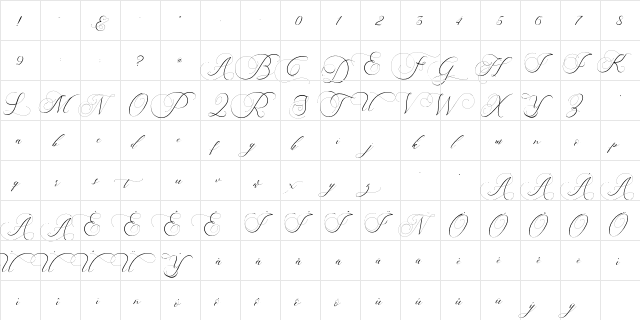 Beauty Angelique Regular  glyph index