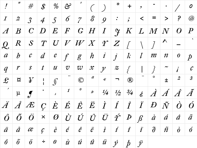 DTL Fleischmann Regular  glyph index