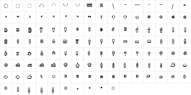 Escalope Crust Three Icons  glyph index