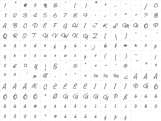 StudioScriptTT Regular  glyph index
