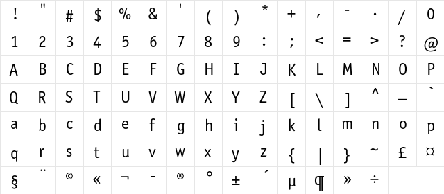 OfficinaSansBookC Regular  glyph index