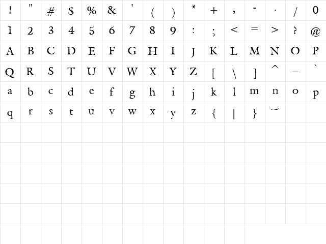 CK Invitation Regular  glyph index