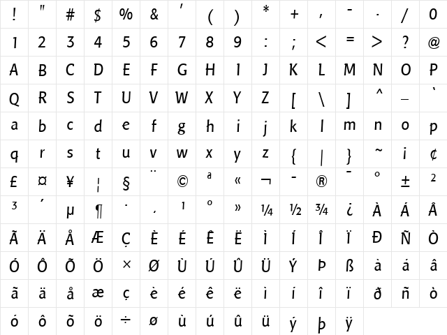 LTPisa Regular Regular  glyph index