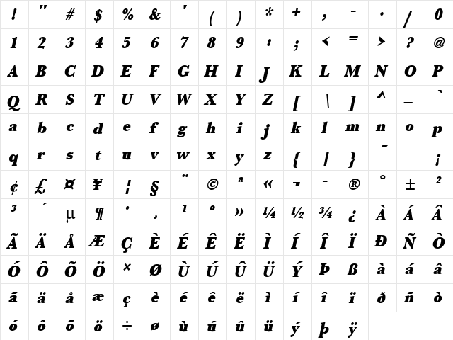 URWBaskerTUltBolExtNar Oblique  glyph index