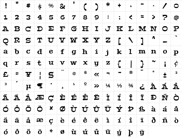 Peralta Regular  glyph index