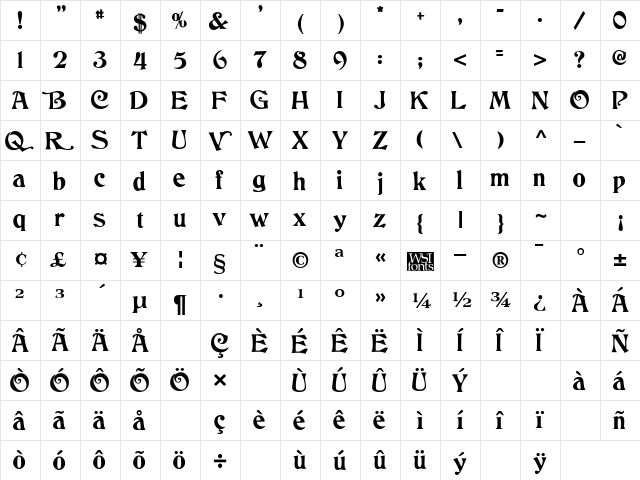 Tringle Regular  glyph index