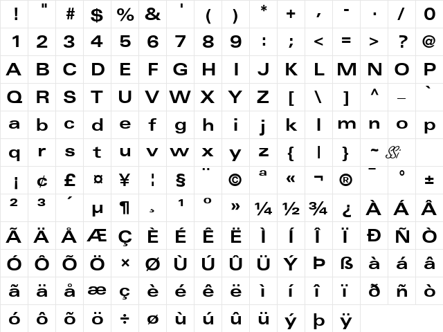 Nova Expanded SSi Bold Expanded  glyph index
