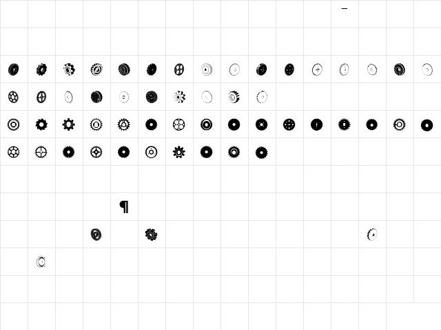 Buzzcog Regular  glyph index
