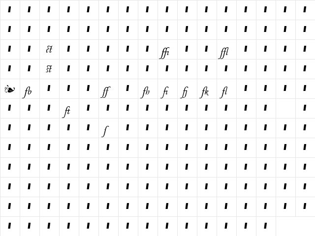 MonteverdiLigatures Italic  glyph index