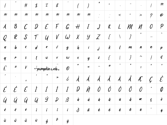 Pumpkin Web - Personal Use Regular  glyph index