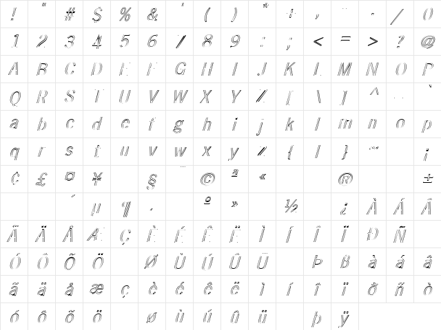 Vegetables 2 Italic  glyph index
