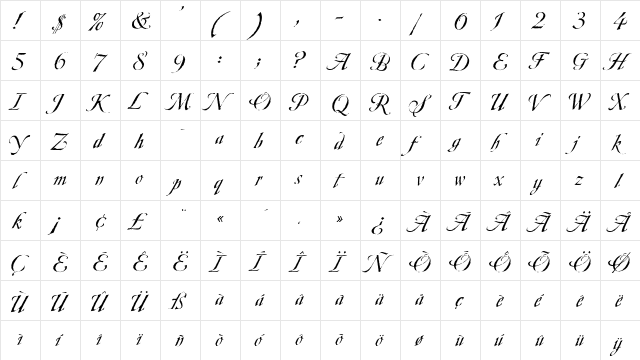 Ovidius Light  glyph index